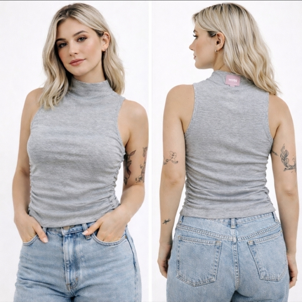 Muse Republic Grey Fitted Mockneck Muscle Top Size S